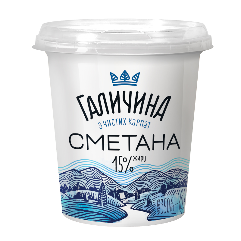 Сметана ГАЛИЧИНА 15%, 350г, стакан пластиковий